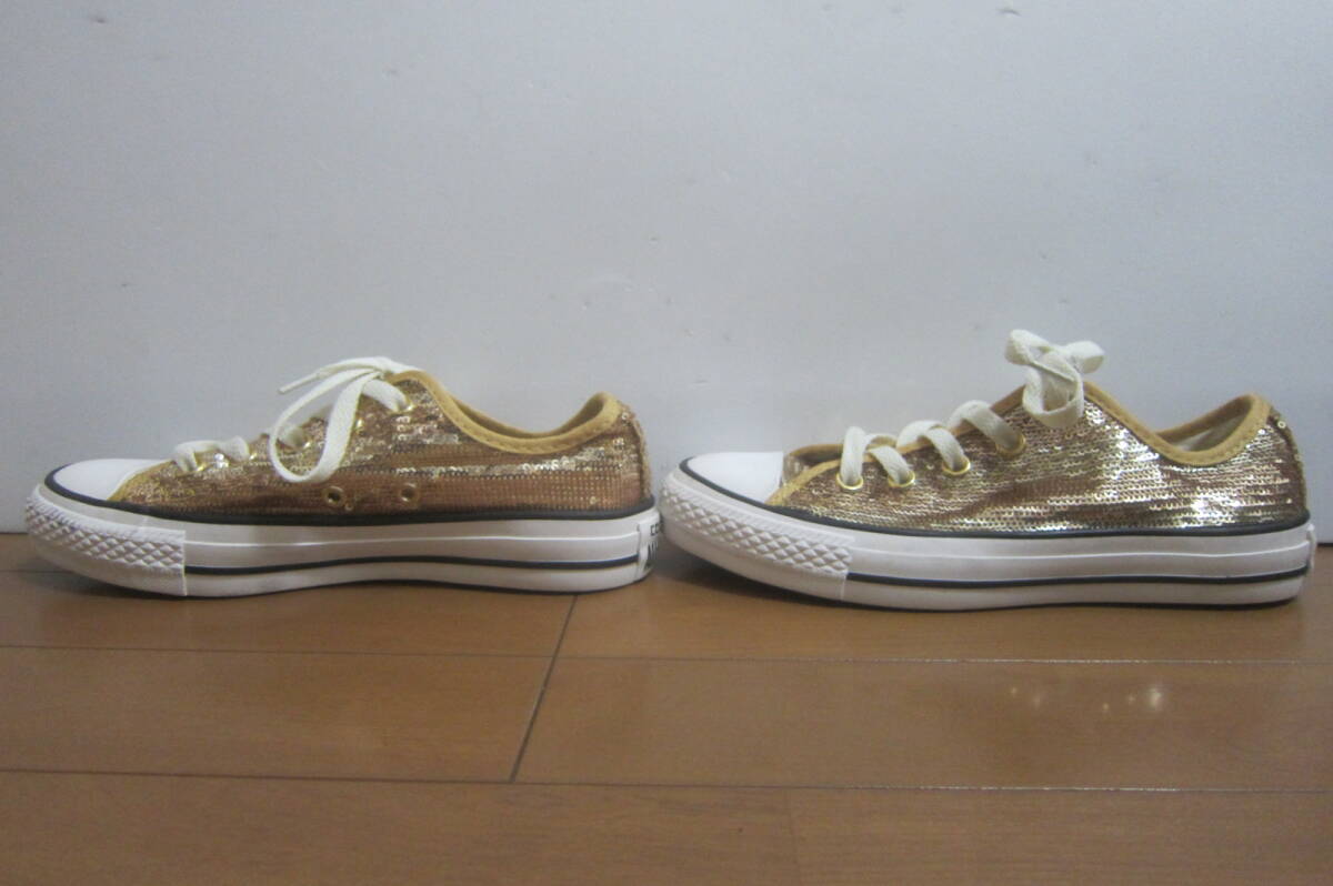 新品B品 CONVERSE コンバース ALL STAR オールスター 549664C LOW ローカットスニーカー スパンコール 金×茶 22.5㎝ O2507D_画像4