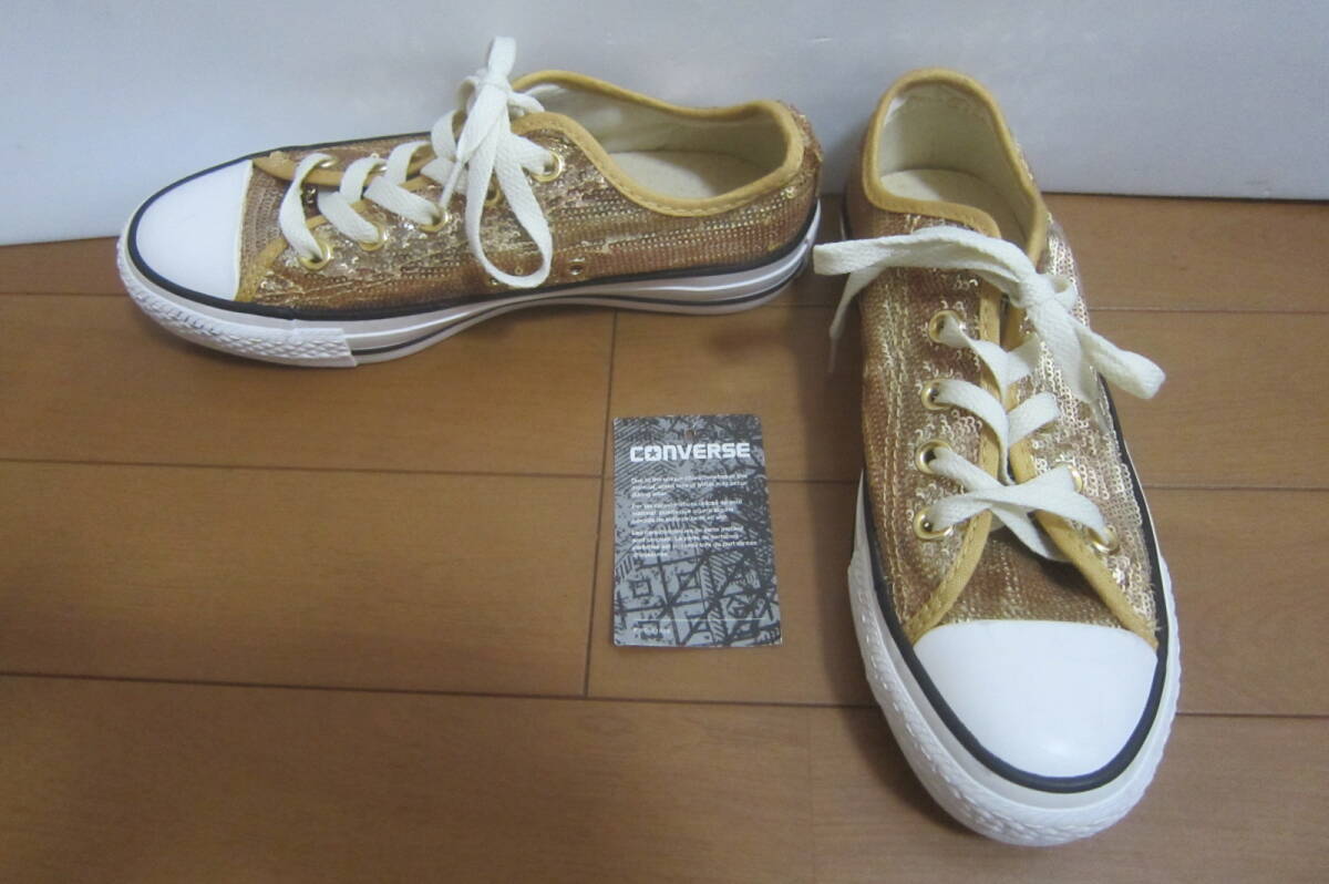 新品B品 CONVERSE コンバース ALL STAR オールスター 549664C LOW ローカットスニーカー スパンコール 金×茶 22.5㎝ O2507D_画像1
