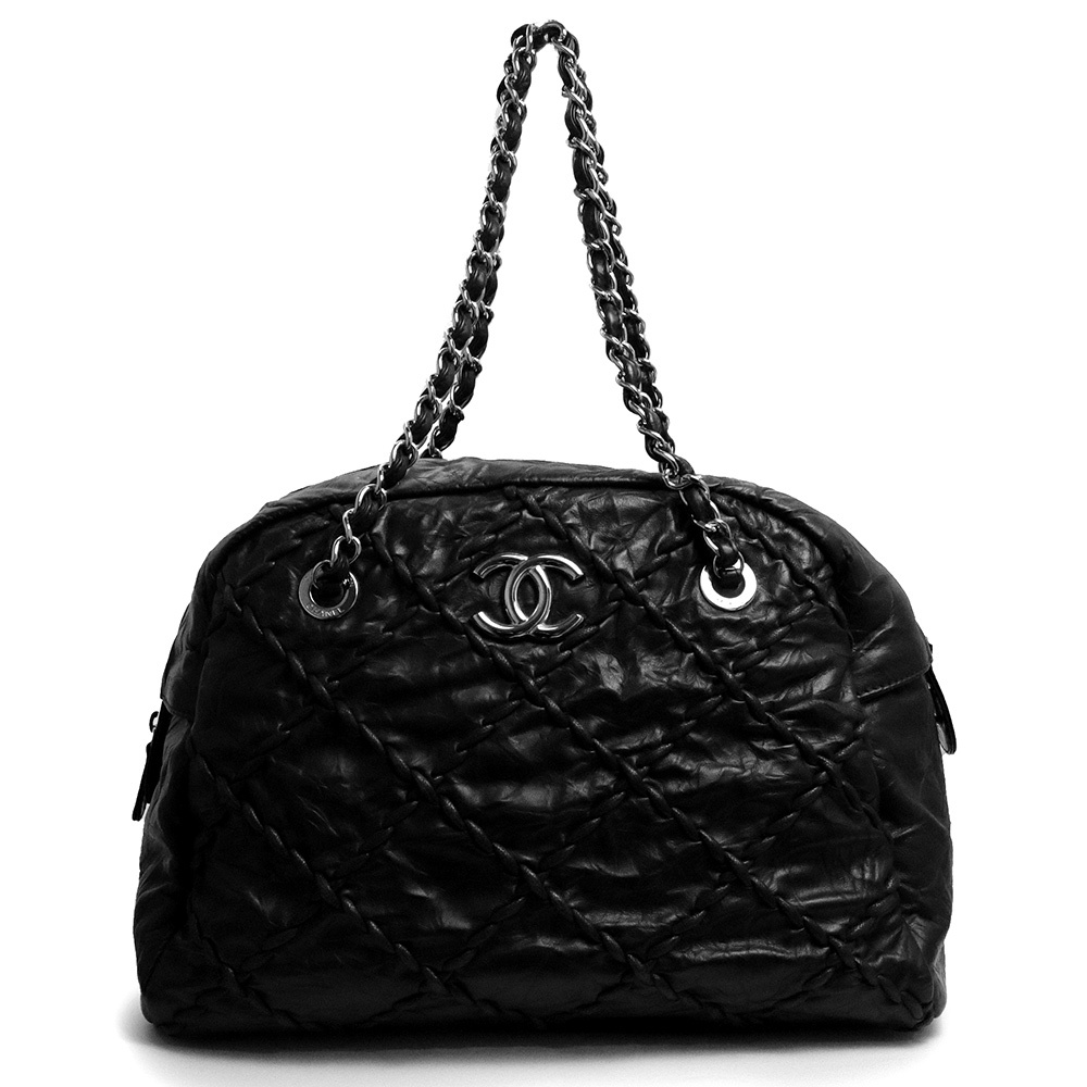 （中古）シャネル CHANEL ウルトラステッチ チェーン ショルダー トートバッグ カーフスキン レザー ブラック 黒 シルバー金具_画像1