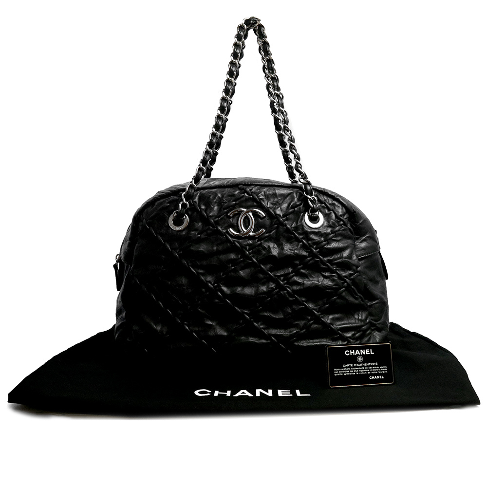 （中古）シャネル CHANEL ウルトラステッチ チェーン ショルダー トートバッグ カーフスキン レザー ブラック 黒 シルバー金具_画像2