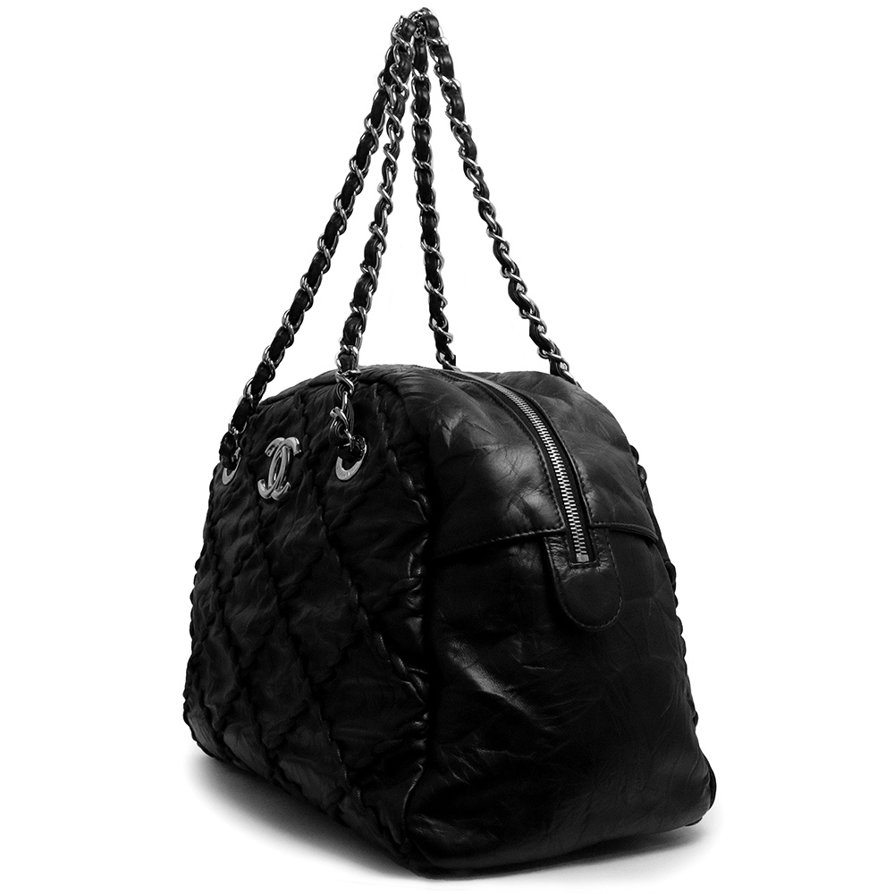 （中古）シャネル CHANEL ウルトラステッチ チェーン ショルダー トートバッグ カーフスキン レザー ブラック 黒 シルバー金具_画像4