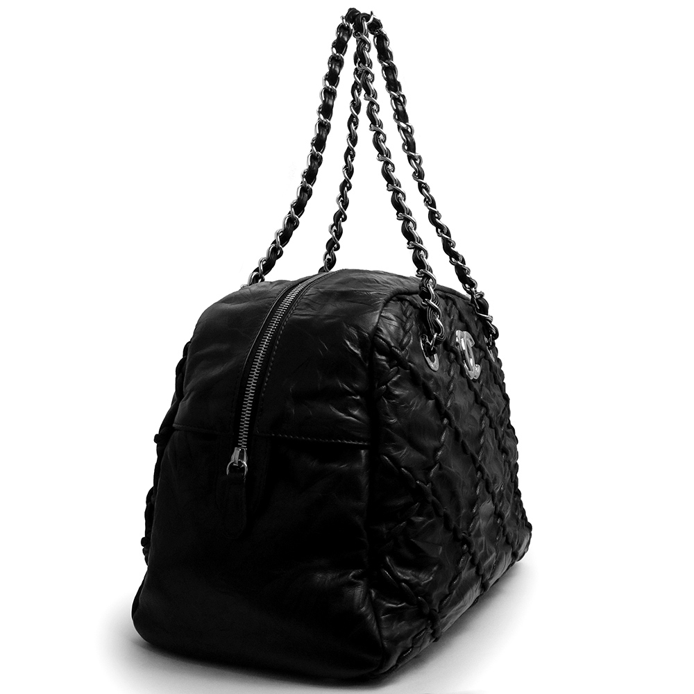 （中古）シャネル CHANEL ウルトラステッチ チェーン ショルダー トートバッグ カーフスキン レザー ブラック 黒 シルバー金具_画像5