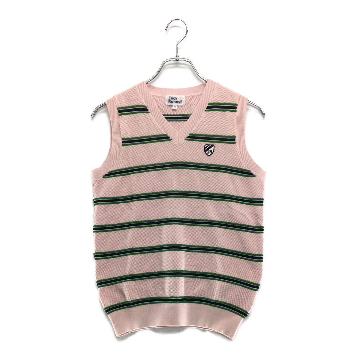 coco 中古【SALE】ジャックバニー レディース ベスト 1(M) ピンク×緑×紺 Vネック コットン ニット レターパックプラス発送可 98556_画像1