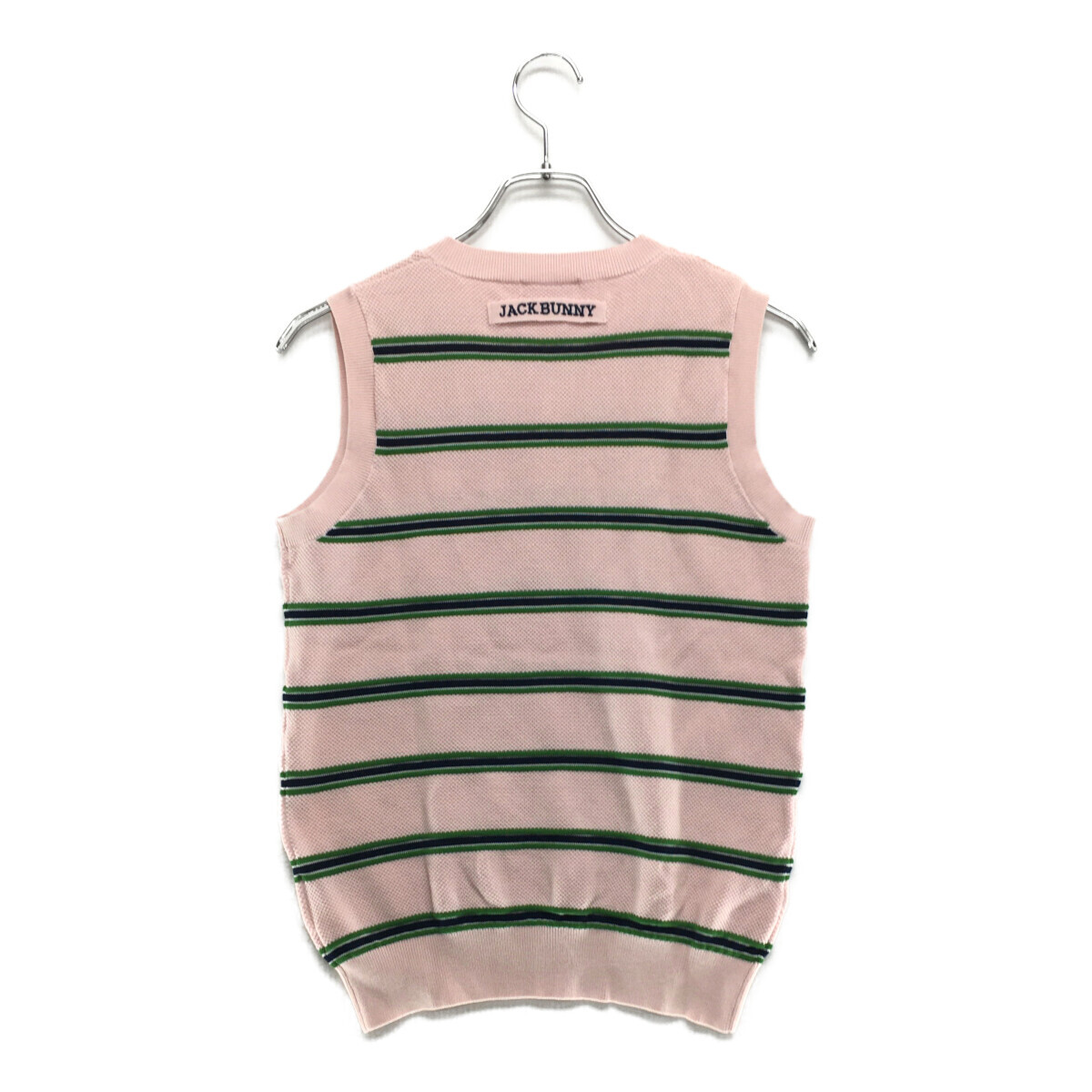 coco 中古【SALE】ジャックバニー レディース ベスト 1(M) ピンク×緑×紺 Vネック コットン ニット レターパックプラス発送可 98556_画像2