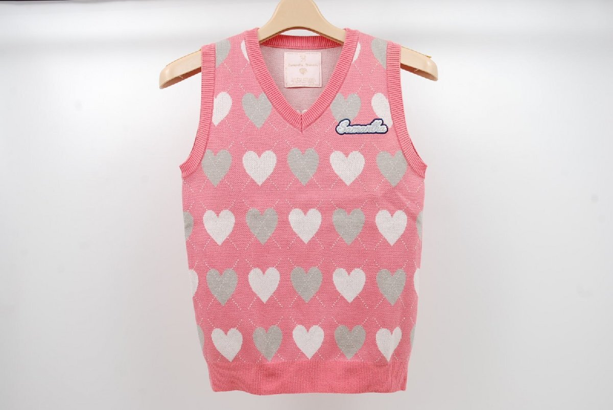 coco 中古【SALE】 サマンサタバサ Samantha Thavasa レディース ベスト S ピンク Vネックニット ハート レターパックプラス発送可 80485_画像1