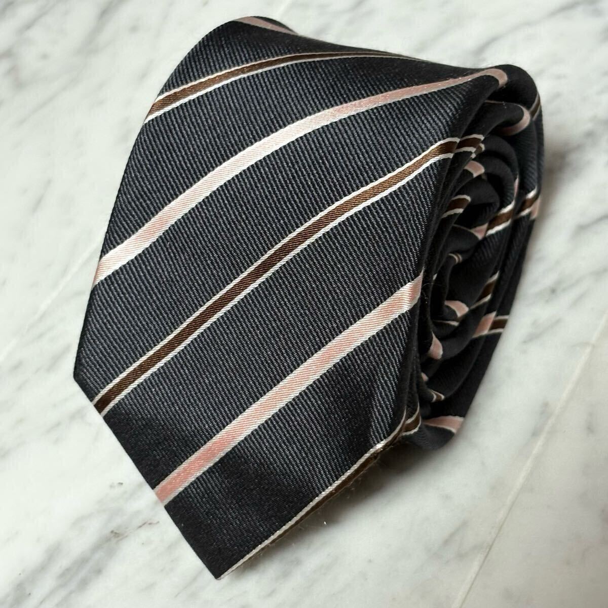 770円～ UNITED ARROWS ネクタイ ストライプ グレー (GB6)_画像1