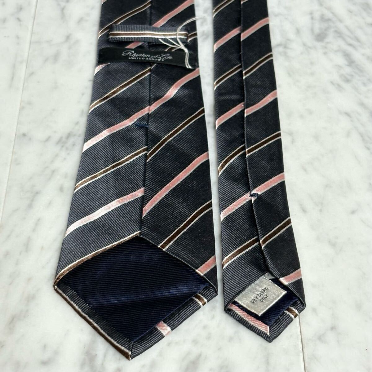 770円～ UNITED ARROWS ネクタイ ストライプ グレー (GB6)_画像4