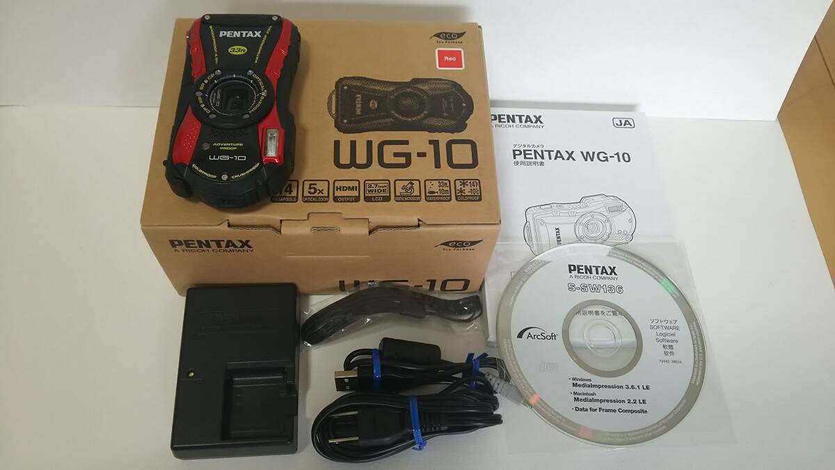 【中古】PENTAX 防水デジタルカメラ PENTAX WG-10 レッド 1cmマクロ マクロスタンド付属 PENTAX WG-10RD 1265