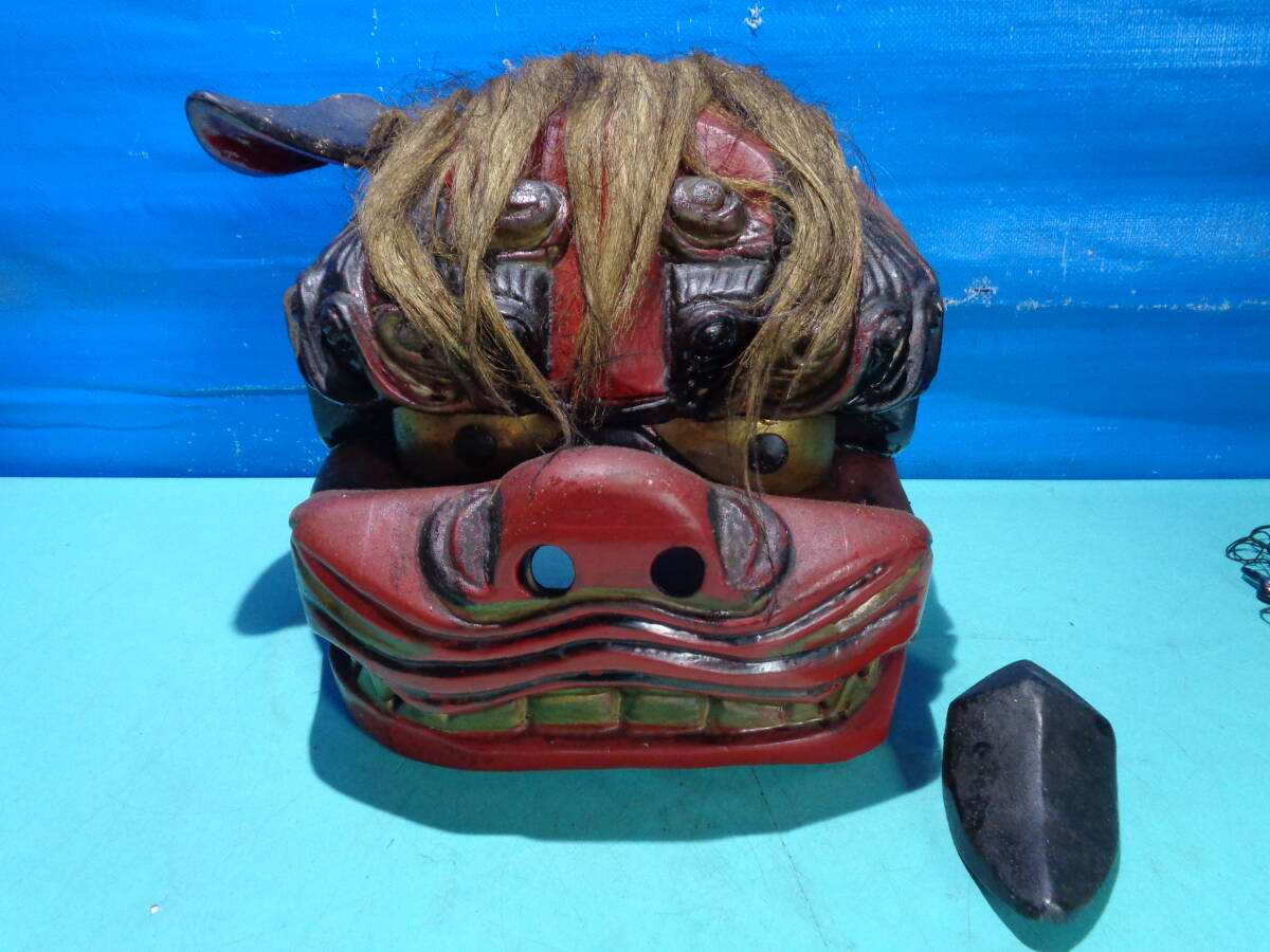 獅子頭 獅子舞 木彫 伝統工芸 獅子舞 木彫 獅子頭 赤獅子 工芸品 ジャンク(東洋彫刻)|売買