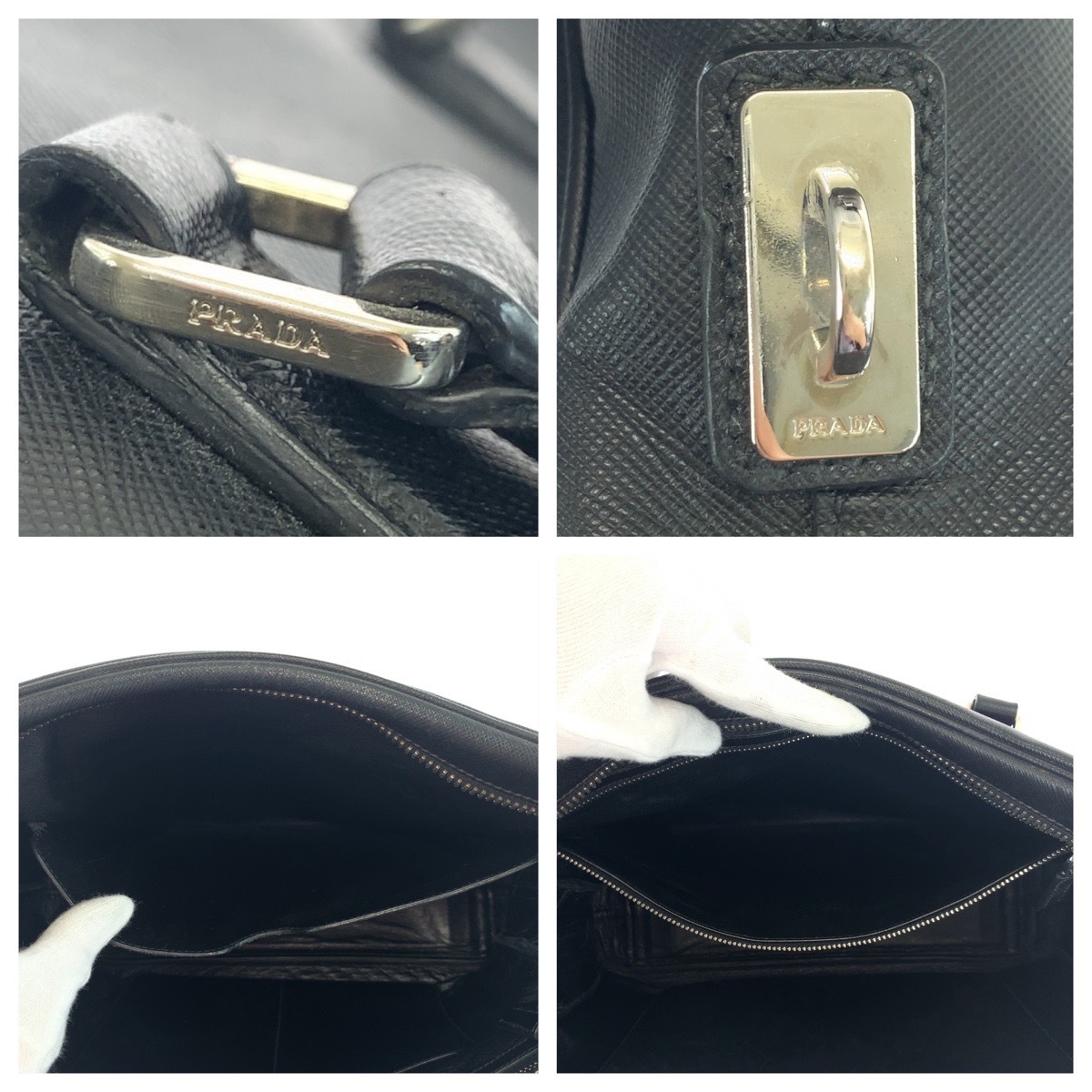 美品 PRADA プラダ サフィアーノ 三角ロゴプレート ブラック 黒 シルバー金具 レザー ビジネスバッグ ブリーフケース メンズ 503961_画像4