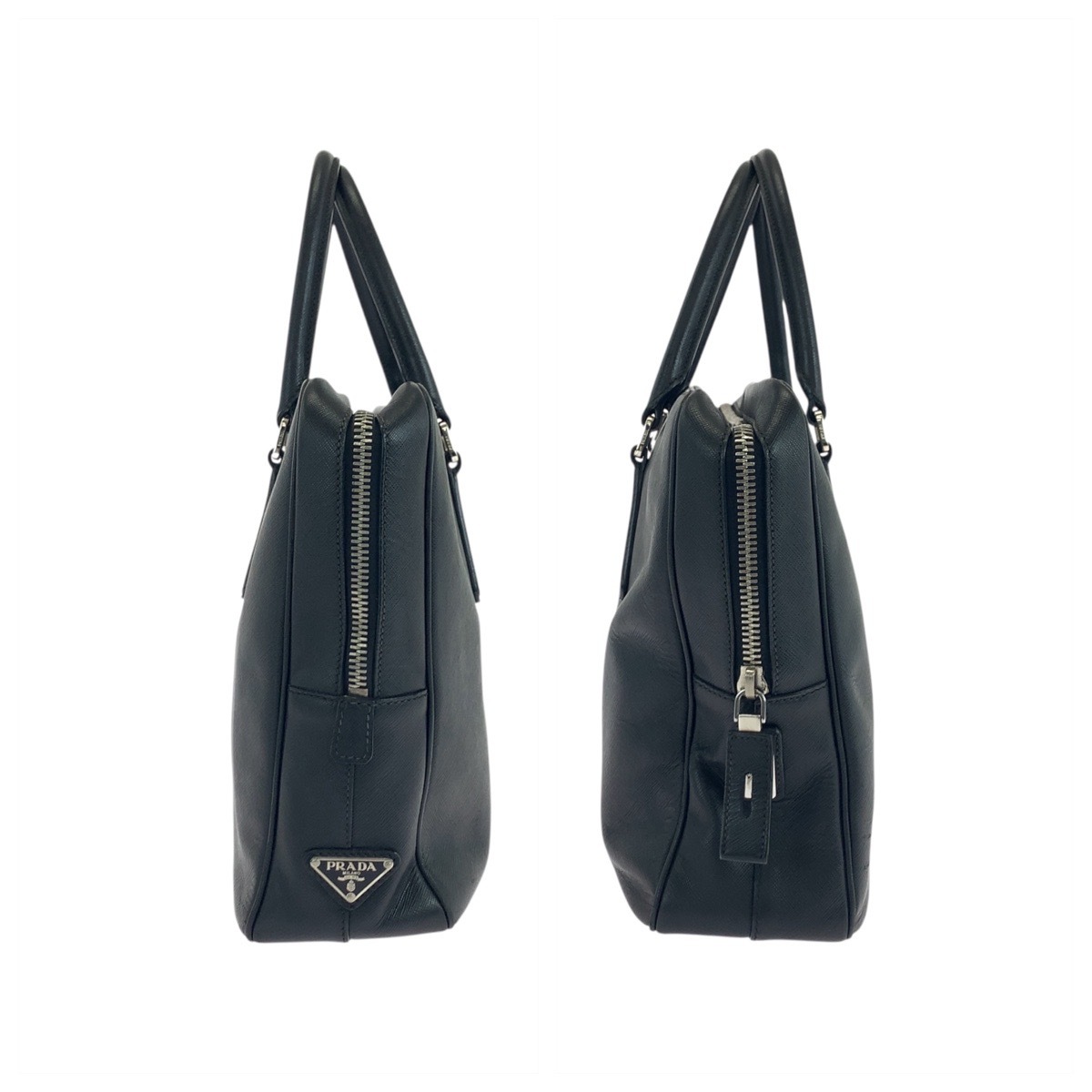 美品 PRADA プラダ サフィアーノ 三角ロゴプレート ブラック 黒 シルバー金具 レザー ビジネスバッグ ブリーフケース メンズ 503961_画像8