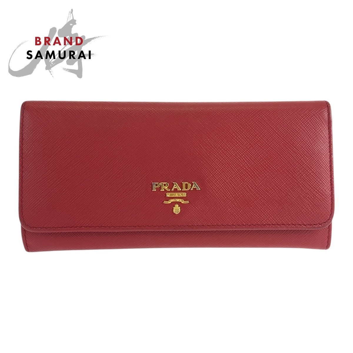  прекрасный товар PRADA Prada safia-no Logo Pas с футляром красный Gold металлические принадлежности кожа длинный кошелек длинный бумажник женский 504466