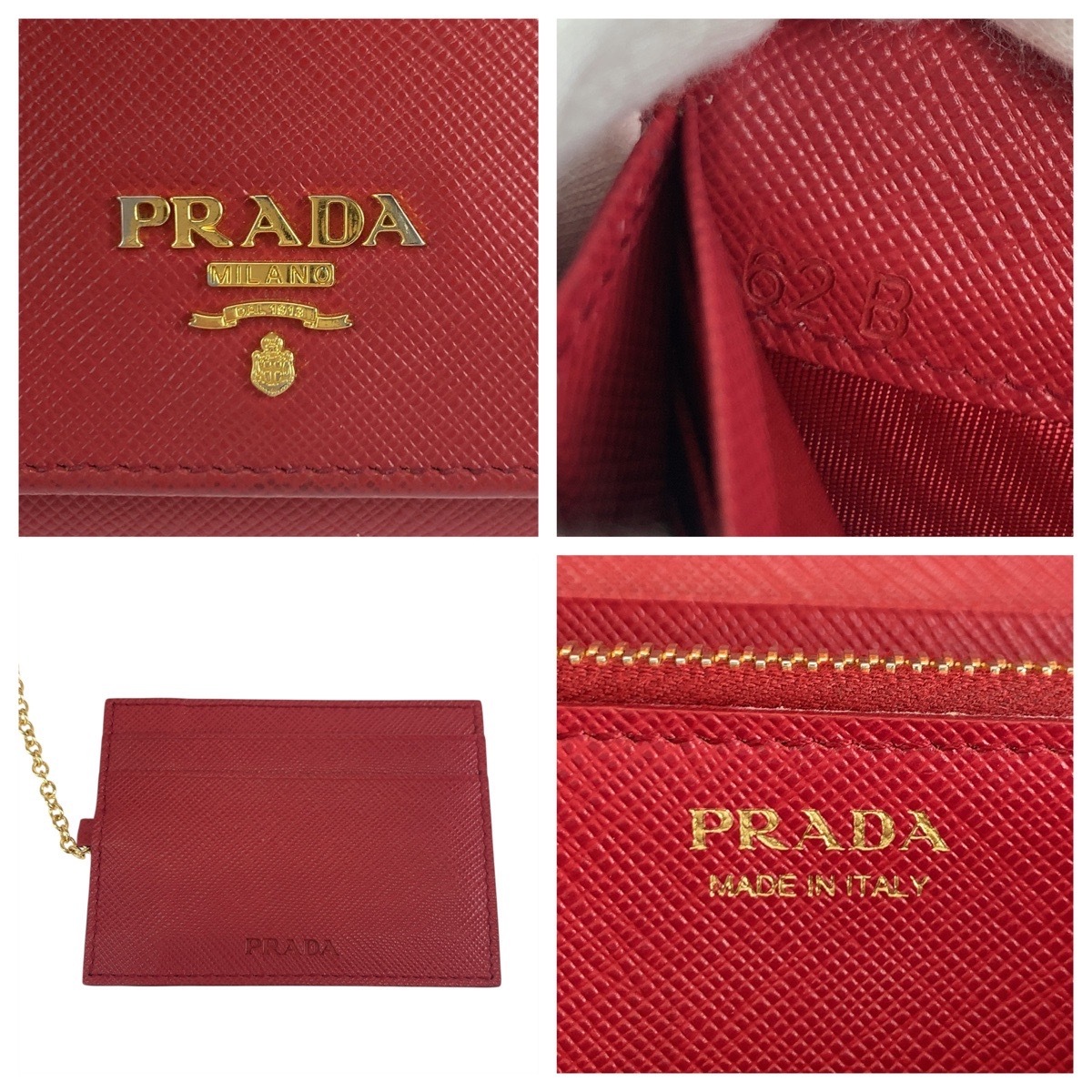  прекрасный товар PRADA Prada safia-no Logo Pas с футляром красный Gold металлические принадлежности кожа длинный кошелек длинный бумажник женский 504466