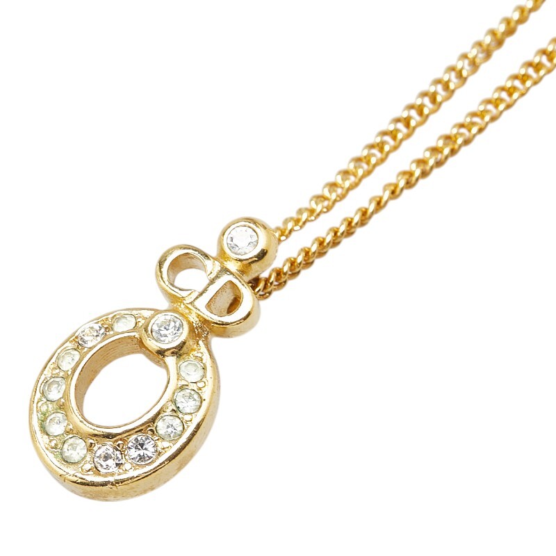 ディオール DIOR CDオーバルラインストーンネックレス　フィットハウス 中古ディオール ロゴ ネックレス GP×ラインストーン ゴールド