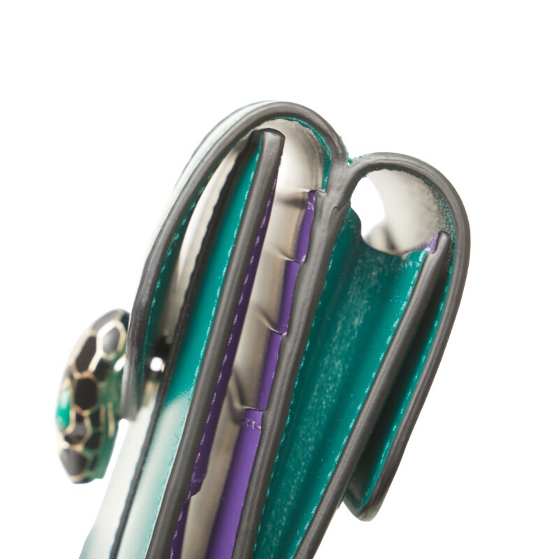  BVLGARY cell авторучка ti four ever Sune -kbai цвет три складывать кошелек зеленый лиловый кожа женский BVLGARI [ б/у ]