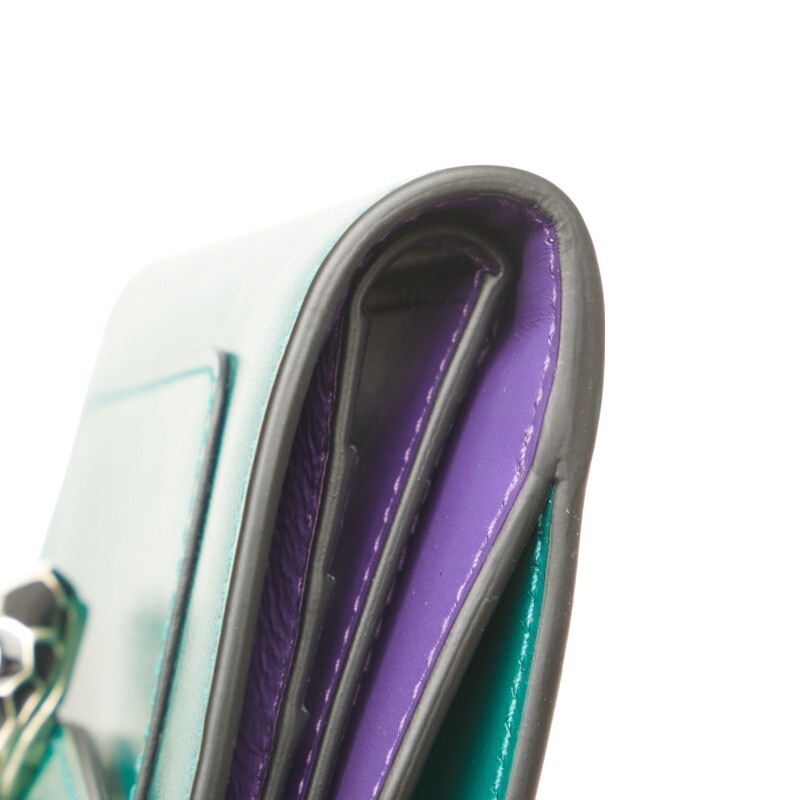  BVLGARY cell авторучка ti four ever Sune -kbai цвет три складывать кошелек зеленый лиловый кожа женский BVLGARI [ б/у ]