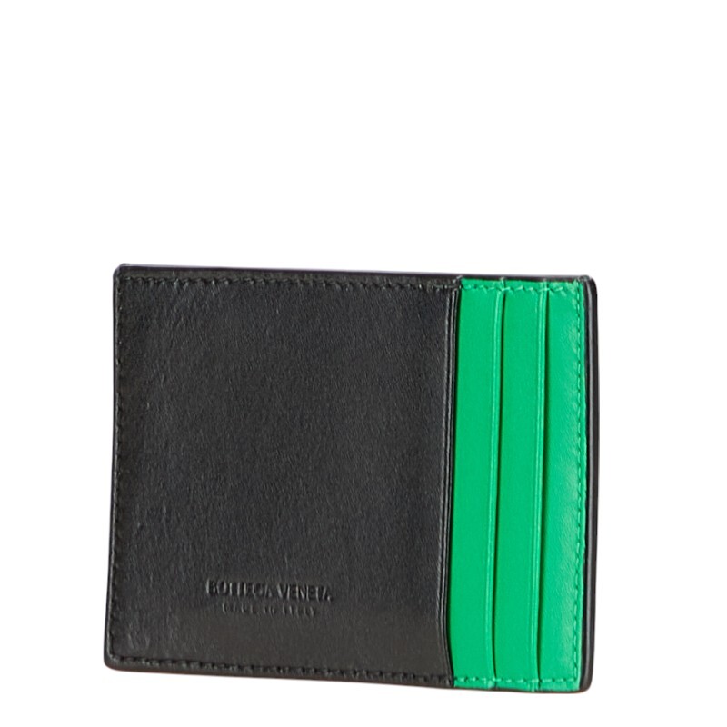 ボッテガヴェネタ マキシイントレチャート カードケース ブラック グリーン レザー レディース BOTTEGAVENETA 【中古】