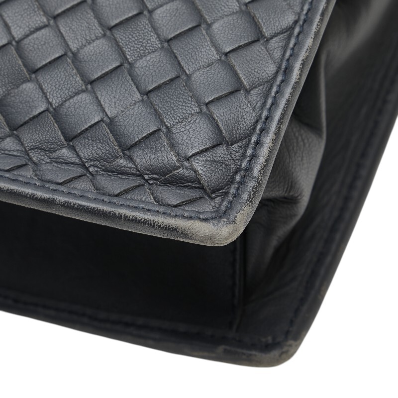 ボッテガヴェネタ イントレチャート ビジネスバッグ ブリーフケース グレー レザー メンズ BOTTEGAVENETA 【中古】