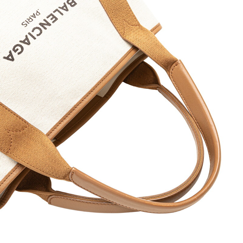  Balenciaga темно-синий бегемот sS ручная сумочка большая сумка 339933 слоновая кость Brown парусина кожа BALENCIAGA [ б/у ]