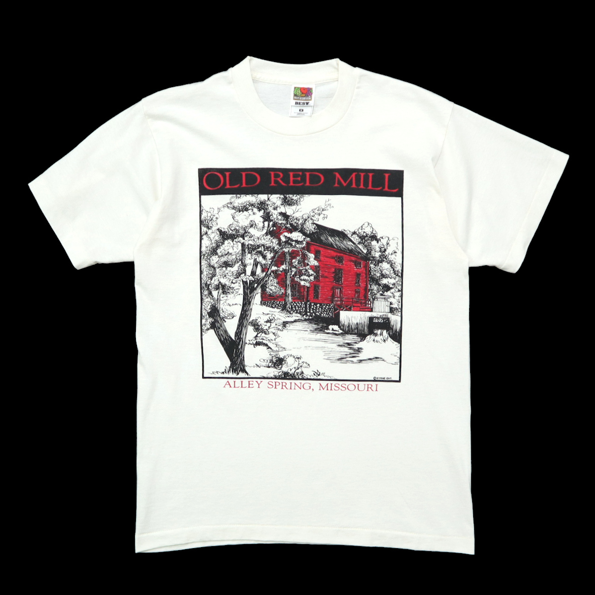 90s ビンテージ OLD RED MILL Tシャツ 水車小屋 FRUIT OF THE LOOM フルーツオブザルーム USA製 白 古着 シングルステッチ ART アート_画像1