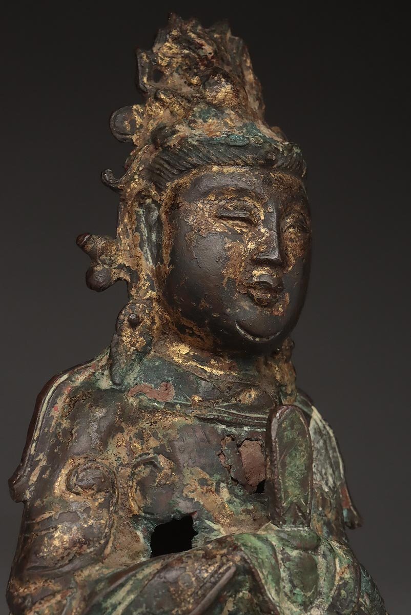 明仏 古銅製 観音坐像 時代物アンティーク 中国美術No.230 EV885 中国美術 時代唐物 明代 銅漆金觀音菩薩坐像 全高29.8cm