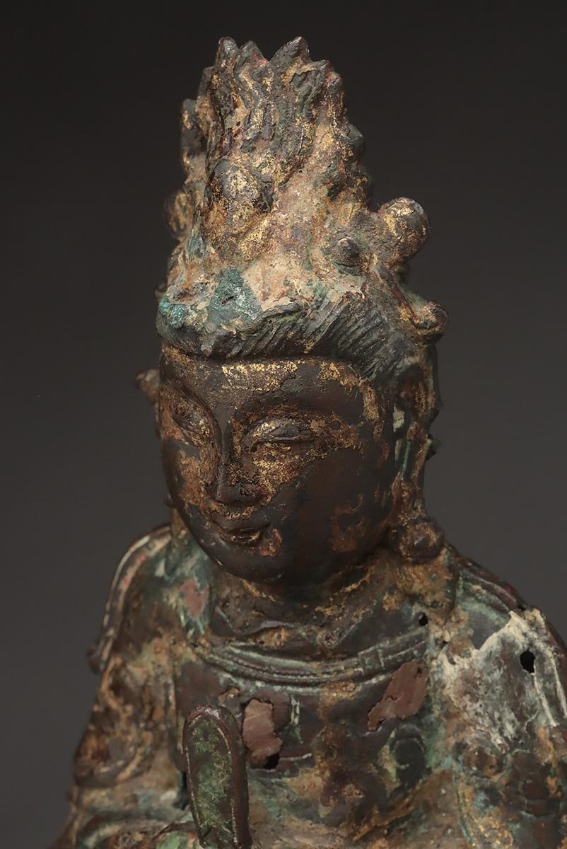 唐物 元時代 仏像 古銅 坐像 EV885 中国美術 時代唐物 明代 銅漆金觀音菩薩坐像 全高29.8cm