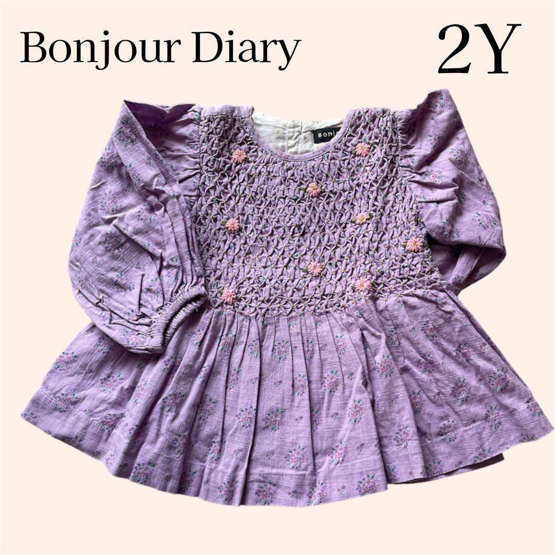 bonjour diary 刺繍ワンピース 2y Bonjour Diary 2Y 刺繍ブラウスワンピーストップス パープル