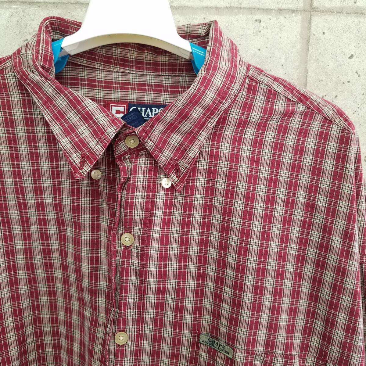 中古 アメリカ古着 CHAPS チャップス 長袖シャツ メンズ 2XLサイズ XXL 3L 赤 ベージュ 黒 チェック ビンテージ カジュアル 送料無料_画像1