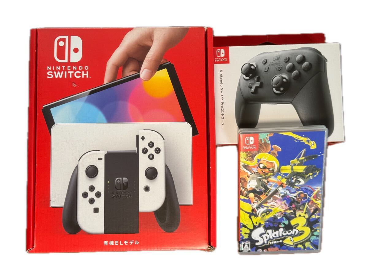 【美品】Nintendo Switch本体(有機EL)とProコントローラー 1円〜売り切り】Nintendo Switch 有機ELモデル ホワイト スプラ
