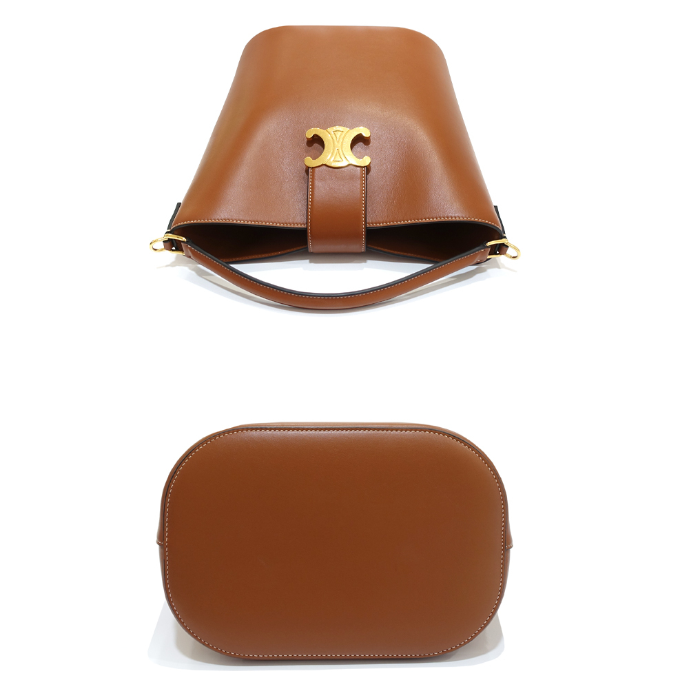 【栄】セリーヌ ミディアム バケット ルイーズ ハンドバッグ 2WAY スムースカーフスキン ゴールド金具_画像3