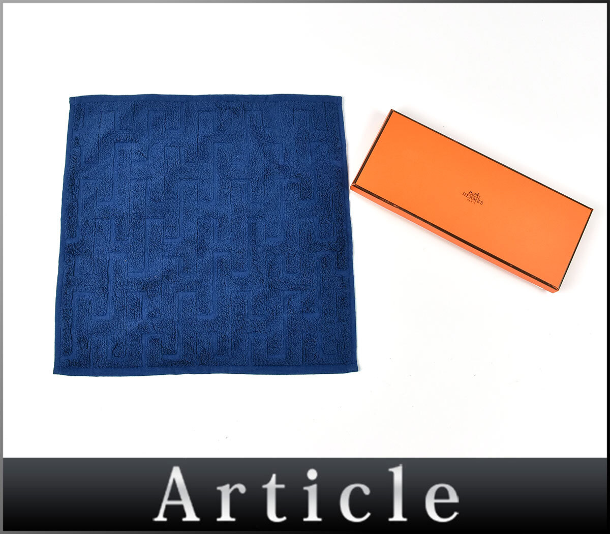 HERMES ネイビー ハンドタオル 227793□未使用 HERMES エルメス ハンドタオル ハンカチ タオル