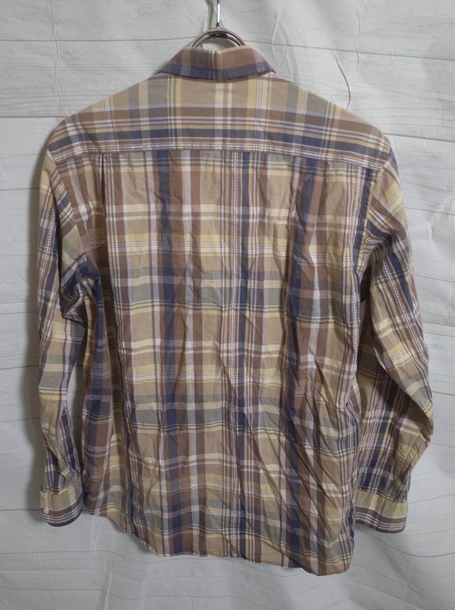 メンズ pm735 Crocodile クロコダイル チェック柄 長袖 シャツ M ブラウン系 茶系 ネコポス可_画像2
