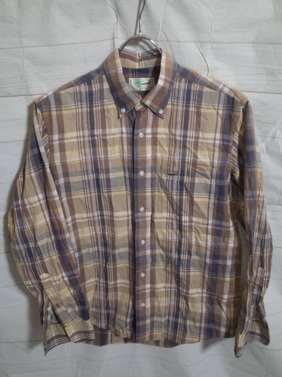 メンズ pm735 Crocodile クロコダイル チェック柄 長袖 シャツ M ブラウン系 茶系 ネコポス可_画像1