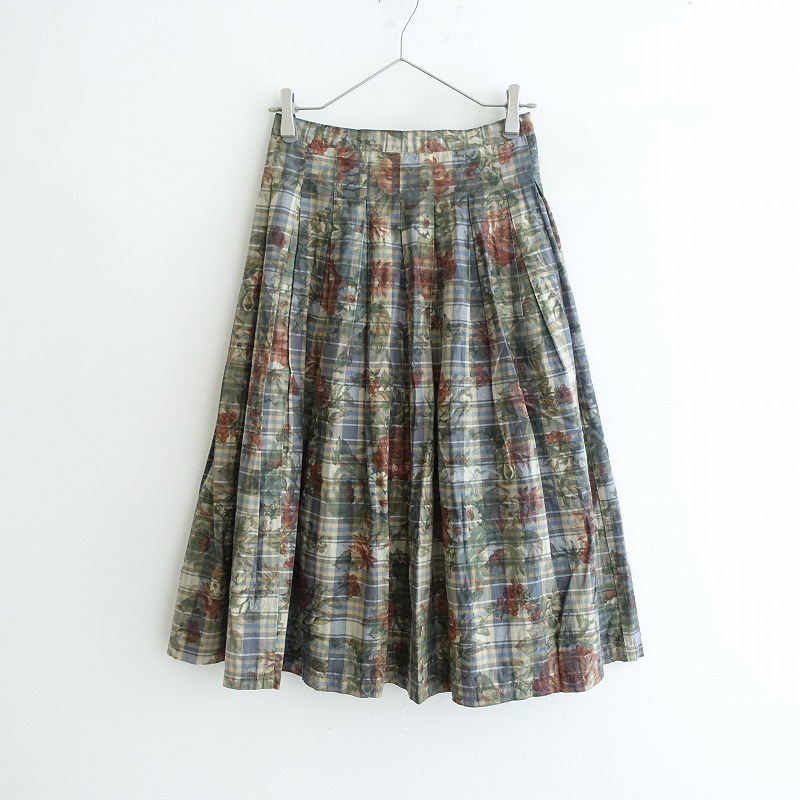グランマママドーター GRANDMA MAMA DAUGHTER *チェック×フラワープリントソフトプリーツスカート*0綿里地(sk2-2506-292)【90G52】