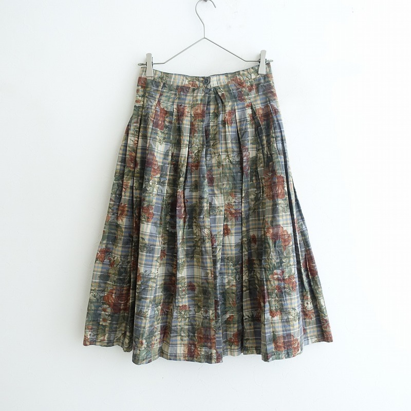 グランマママドーター GRANDMA MAMA DAUGHTER *チェック×フラワープリントソフトプリーツスカート*0綿里地(sk2-2506-292)【90G52】