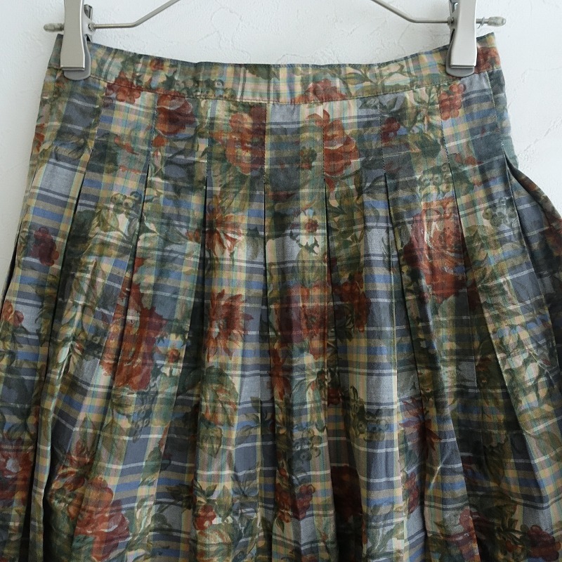 グランマママドーター GRANDMA MAMA DAUGHTER *チェック×フラワープリントソフトプリーツスカート*0綿里地(sk2-2506-292)【90G52】