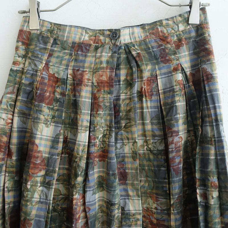 グランマママドーター GRANDMA MAMA DAUGHTER *チェック×フラワープリントソフトプリーツスカート*0綿里地(sk2-2506-292)【90G52】