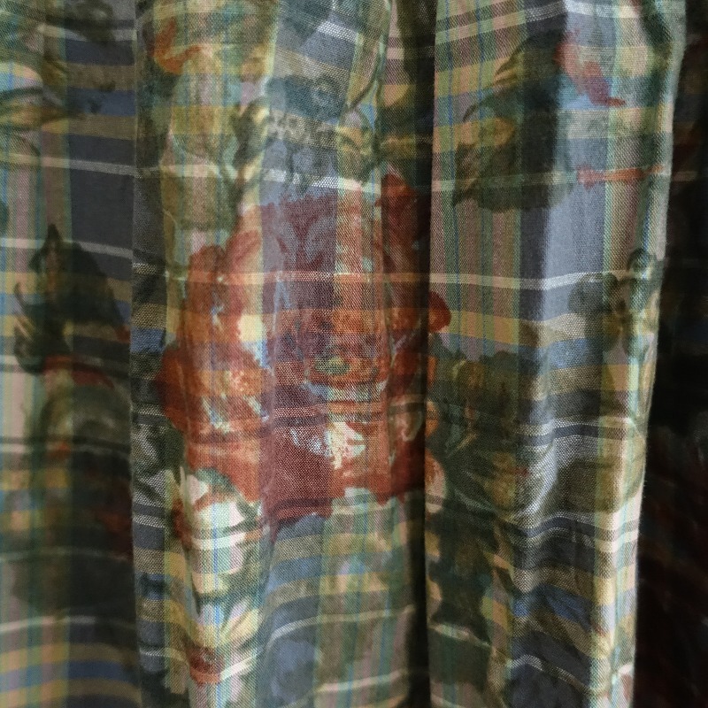 グランマママドーター GRANDMA MAMA DAUGHTER *チェック×フラワープリントソフトプリーツスカート*0綿里地(sk2-2506-292)【90G52】