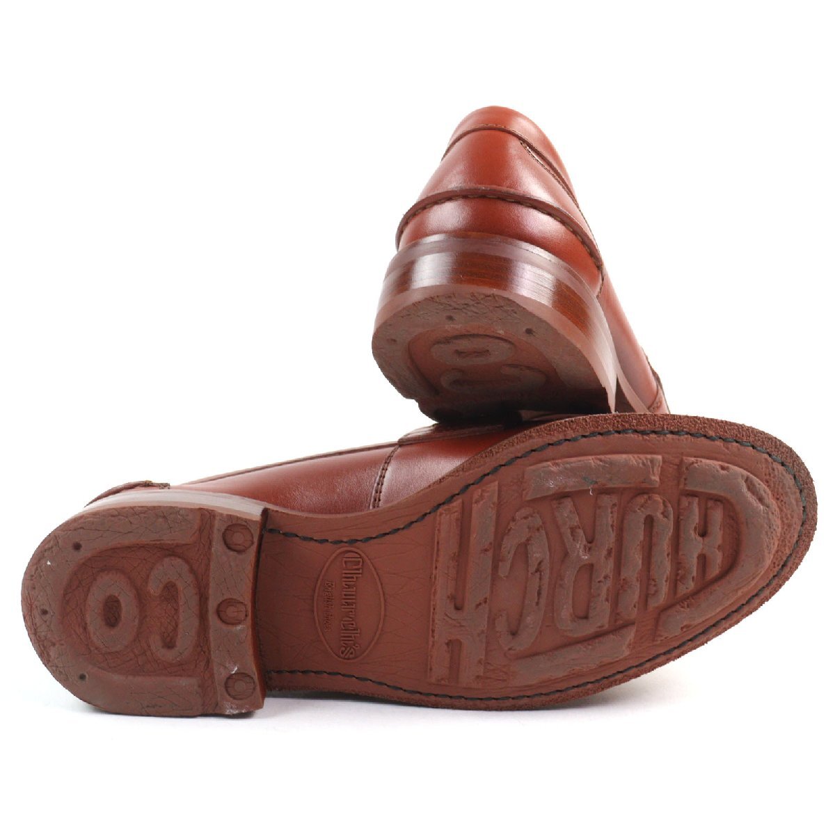 美品○CHURCH’S チャーチ PEMBREY レザー ラスト126 スプリットトゥ ヒールカウンター ペニーローファー ブラウン 6 メンズ_画像4