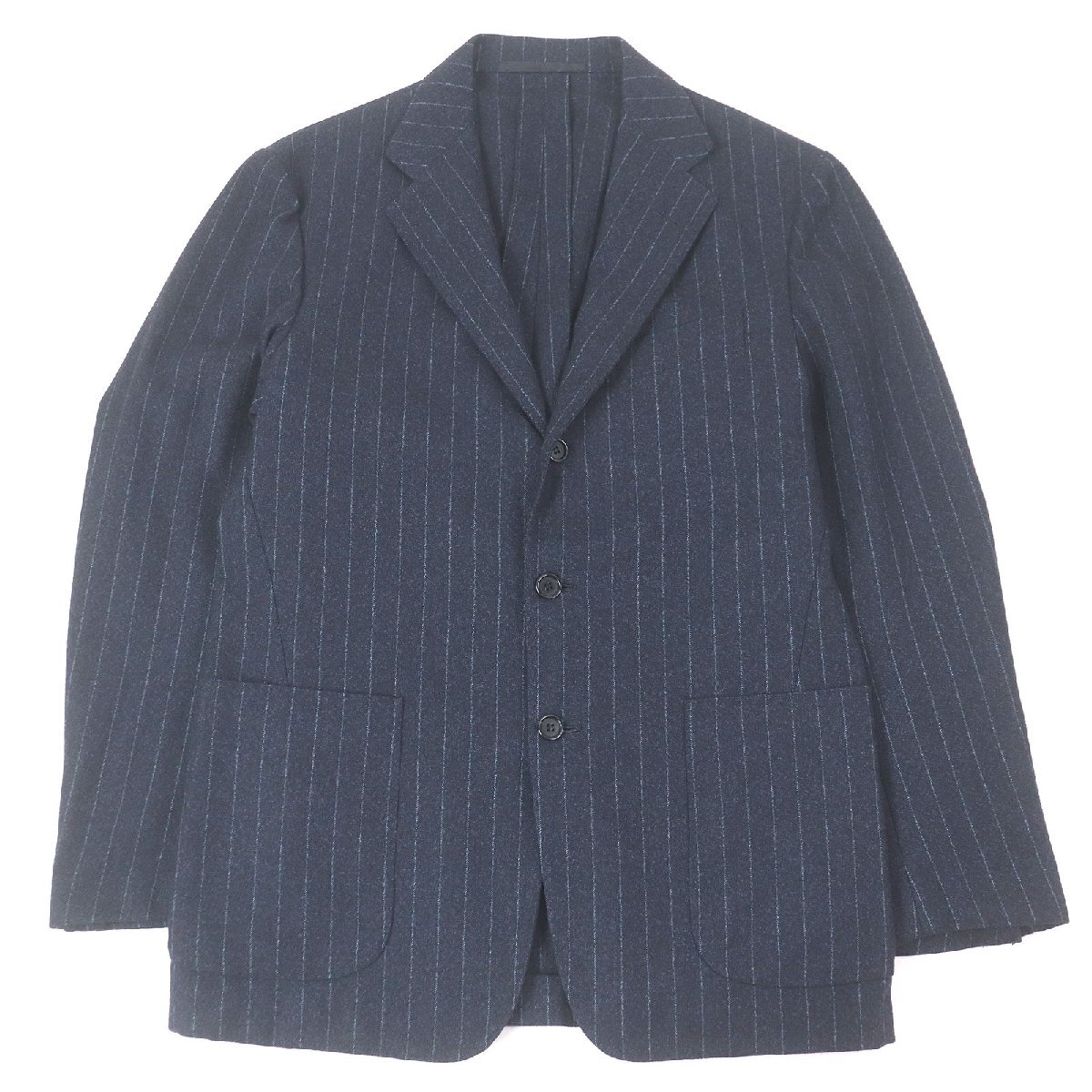 【NICOLE/ニコル】 テーラードジャケット ストライプ ネイビー アンコン アンコンジャケット 太ストライプ48サイズ ホワイト メンズ 紳士用