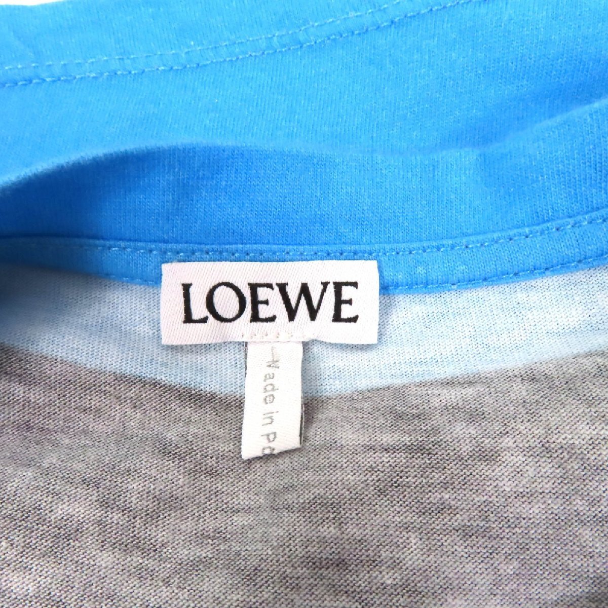 美品★LOEWE ロエベ S359Y22X45 コットン100% アナグラム刺繍入り クルーネック 半袖Tシャツ ブラック ライトブルー M 正規品_画像6