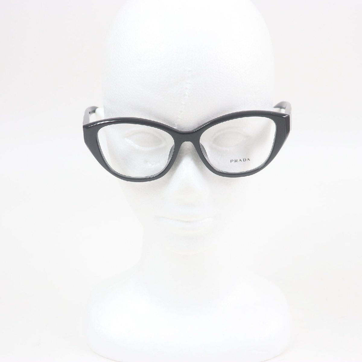極美品□PRADA プラダ VPR21Z-F トライアングルロゴ キャットアイ メガネ 眼鏡 アイウェア ブラック 55□16 ケース付 イタリア製 メンズ_画像3
