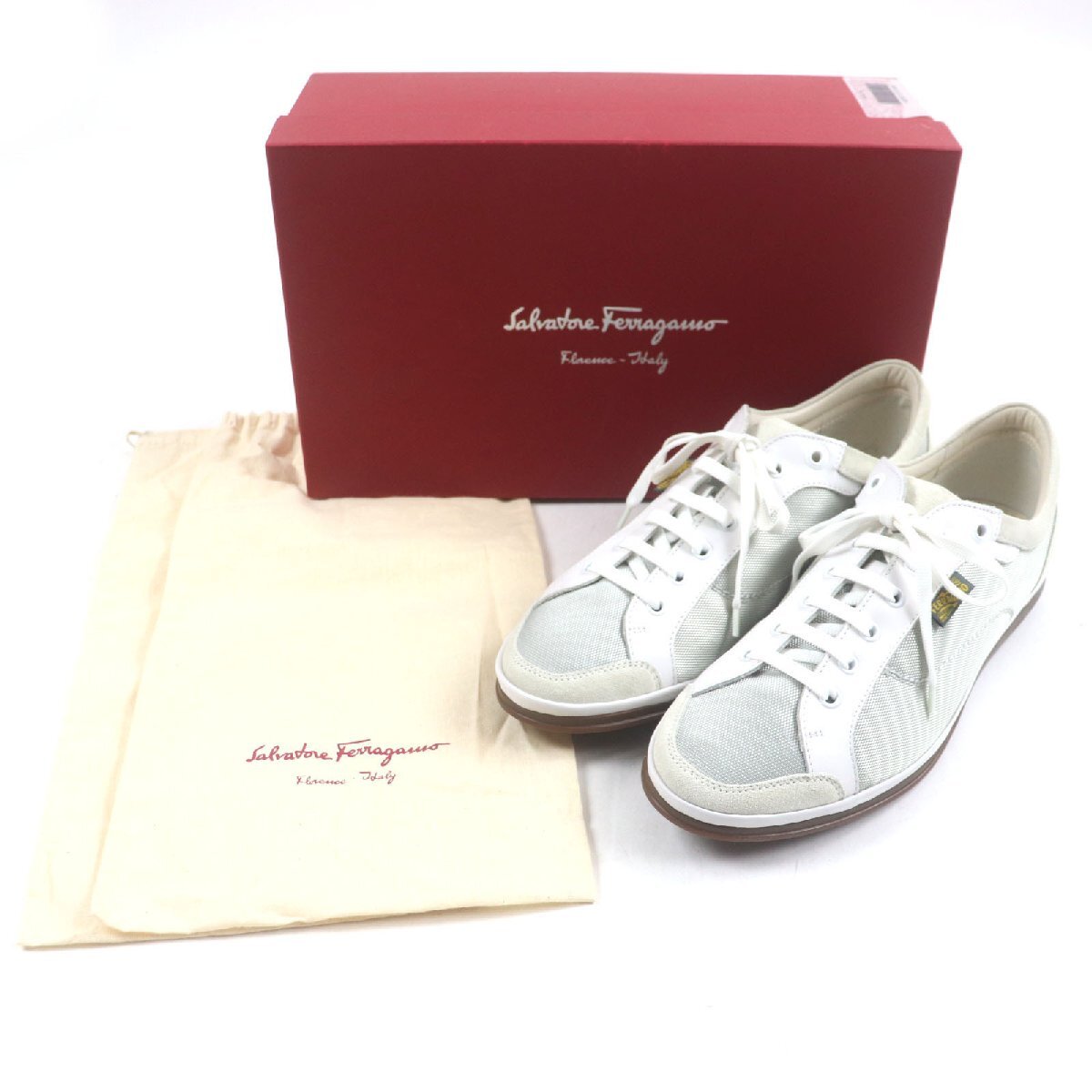  превосходный товар VSalvatore Ferragamo Salvatore Ferragamo кожа переключатель low cut спортивные туфли серый 8 коробка * сумка для хранения имеется Италия производства мужской 