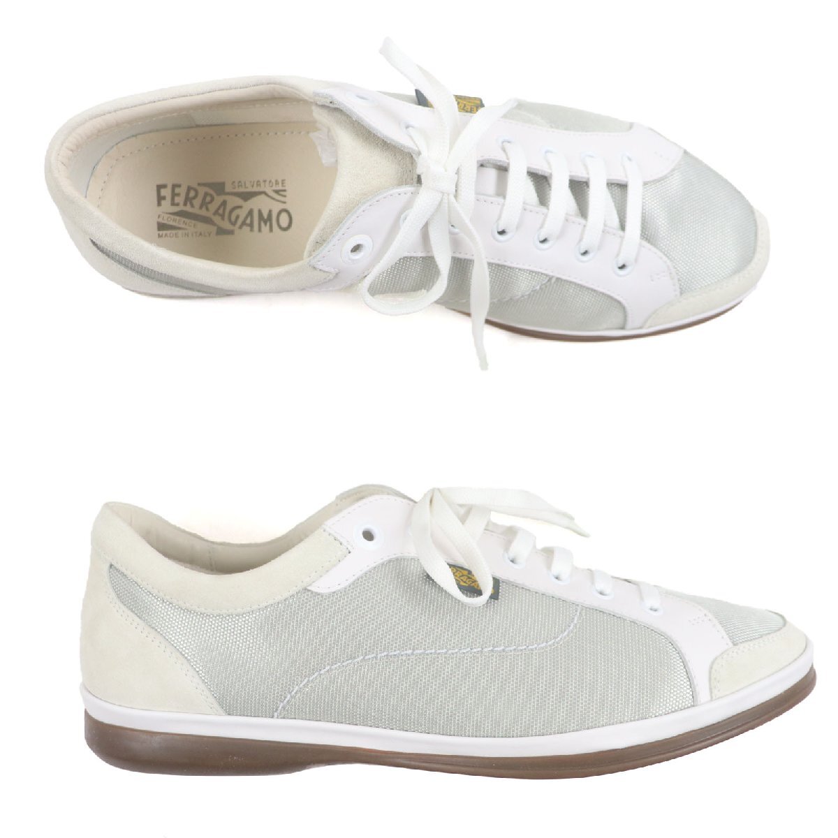  превосходный товар VSalvatore Ferragamo Salvatore Ferragamo кожа переключатель low cut спортивные туфли серый 8 коробка * сумка для хранения имеется Италия производства мужской 