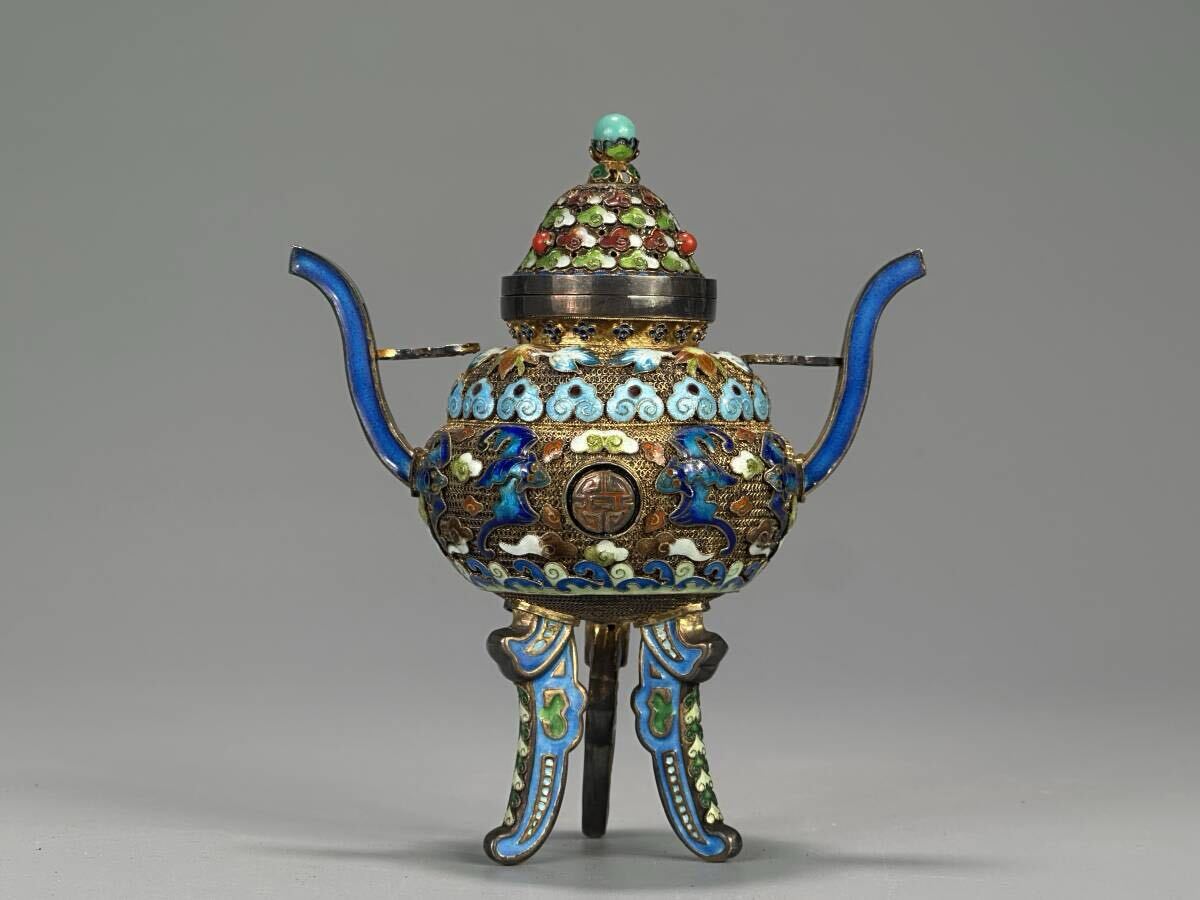 中国 七宝 景泰藍 文革時代 中国骨董品 中国古美術 UJ23S68 中国美術 景泰藍 七宝 銀嵌百宝小香炉 香道具 時代 古物