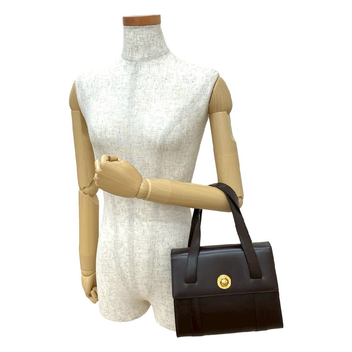 極 美品 袋付 CELINE セリーヌ ヴィンテージ スターボール 金具 レザー 本革 ハンドバッグ ミニ トートバッグ ブラウン 茶 34136_画像3