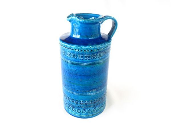 FLAVIA 青い陶器の花瓶 イタリア FLAVIA フラビア ☆ ブルー系色 花瓶 水差し 高さ27 cm