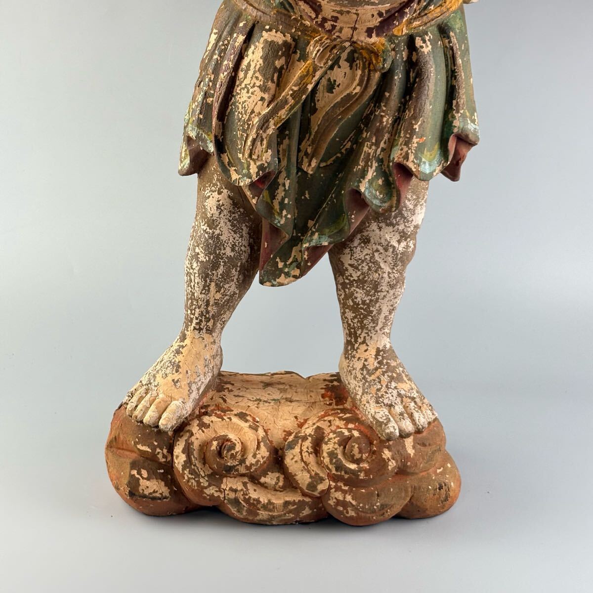 【骨董品】 木彫像 木彫 色絵 仁王像 木彫 阿吽 金剛力士像 仏教美術 高さ約 75cm