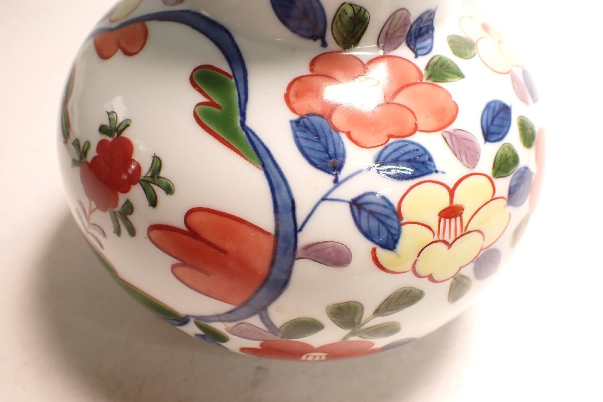 古伊万里 染錦花鳥図花瓶 高さ28.5㎝ 東Y6-0410① 072854 館林源右衛門 染錦 古伊万里風椿絵 花瓶 花器(染錦