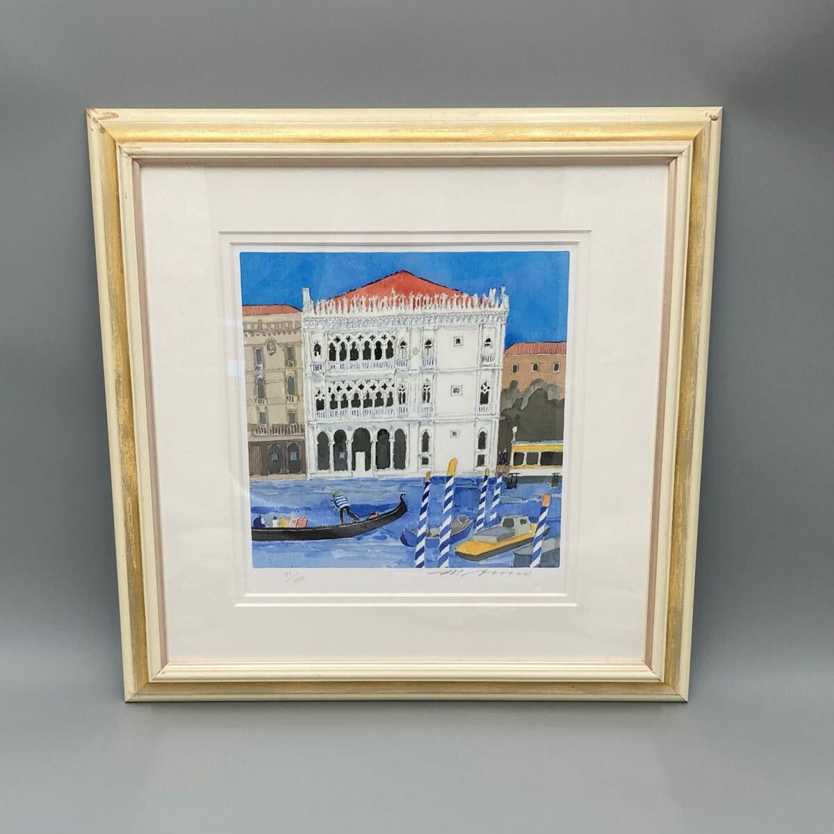 M♦イタリア製 リトグラフ アート リトグラフ 安野光雅 ベニス船着場 イタリア 絵画 西洋美術 51